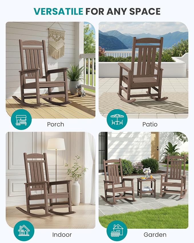 SERWALL Rocking Chair Outdoor, Oversized HDPE Patio Rocking Chairs, Porch Rocker - Image 9