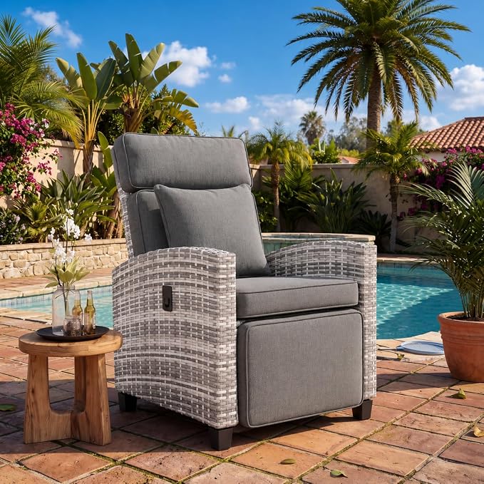 Garvee 2PCS Outdoor Wicker Recliner Chair, 145° Adjustable Backrest & Footrest - Image 3