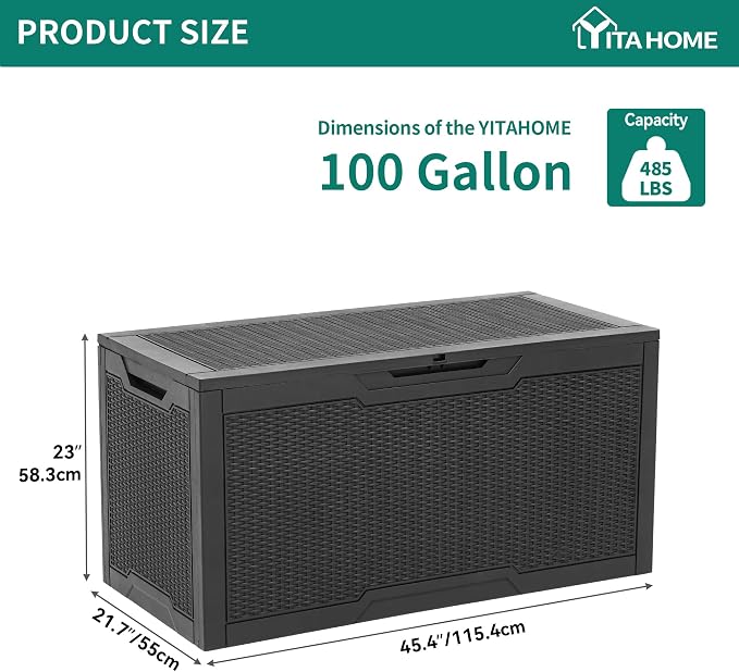 YITAHOME 100 Gallon Large Resin Deck Box Outdoor Storage Boxes - Image 2