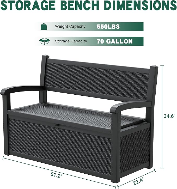 80 Gallon Outdoor Storage Bench, Resin Outside Storage Box - Image 2
