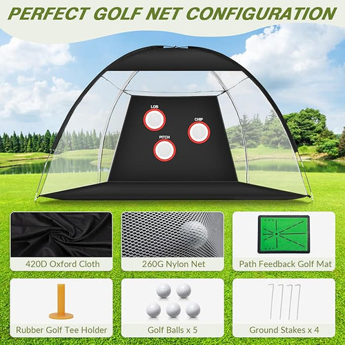 10x7ft Golf Practice Net Set Indoor & Outdoor Universal, Perfect for Backyard/Garage Hitting Training, Ideal Gift for Golf Enthusiasts