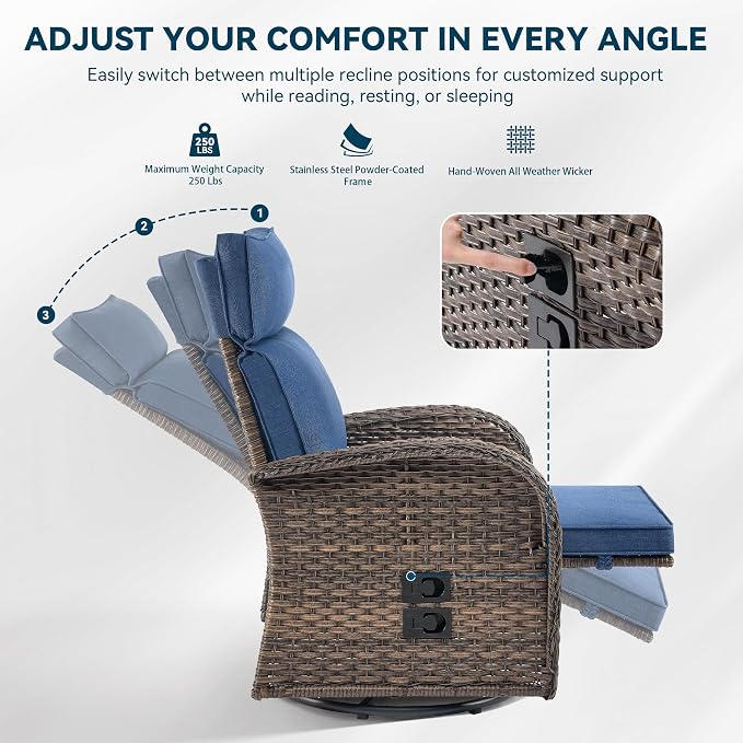3 Pieces Zero Gravity Patio Swivel Recliner Chairs Set of 2 - Image 6