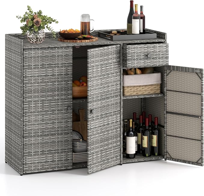Tangkula Rattan Outdoor Storage Cabinet, Patiojoy Outdoor Cabinet by TANGKULA