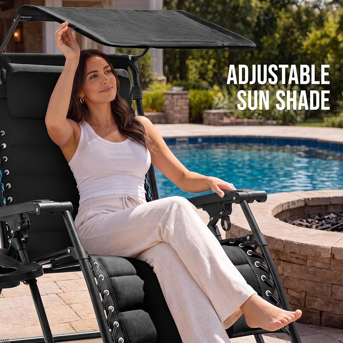Best Choice Products Oversized Padded Zero Gravity Chair w/Canopy Headrest Cup - Image 4