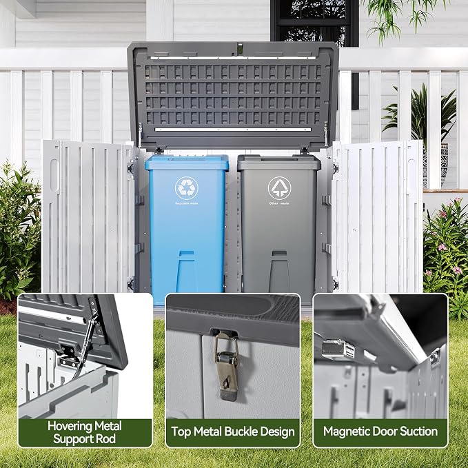 Aoxun Outdoor Storage Cabinet 35 Cu.Ft Outdoor Trash Can Storage Shed, and Lawn - Image 3