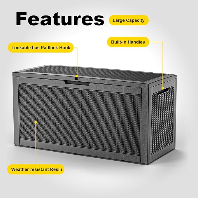 PatioZen 150 Gallon Resin Deck Box, Lockable Patio Outdoor Storage Box - Image 3