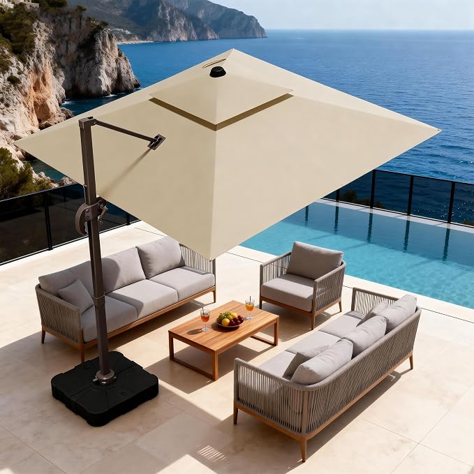 10x10Ft Patio Umbrella Outdoor Cantilever Rectangle Umbrella - Image 8
