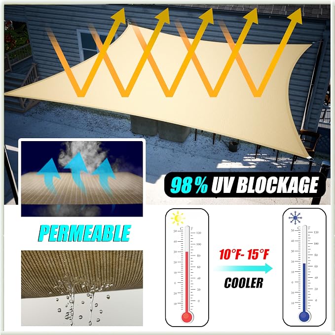 Amgo Custom Size 14' x 21' Black Rectangle Square Sun Shade Sail UPF50+ - Image 2