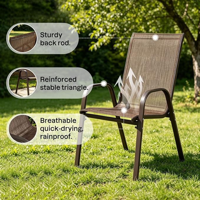 Patio Chairs Set of 4, Stackable High Back Outdoor Dining Chairs - Image 6