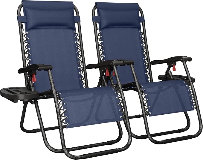 Yaheetech 26" Zero Gravity Recliners Adjustable Set of 2, Cup Holder Trays and by Unknown