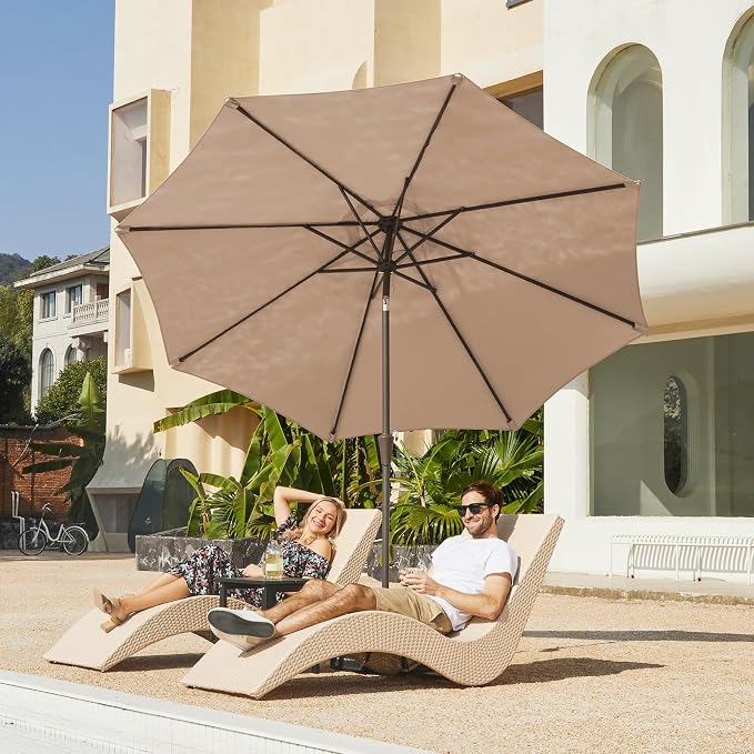 JEAREY 10 ft Outdoor Patio Umbrella w/Tilt and Crank, Tan | 8 Sturdy Ribs - Image 4