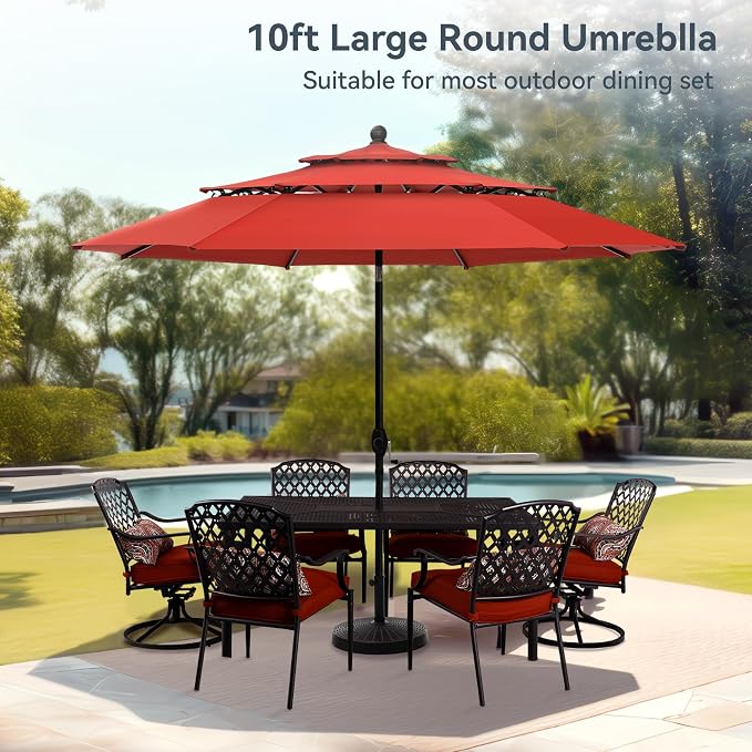 PHI VILLA 10ft Outdoor Patio Umbrellas, 3 Tier Vented Table Umbrella Red | - Image 9