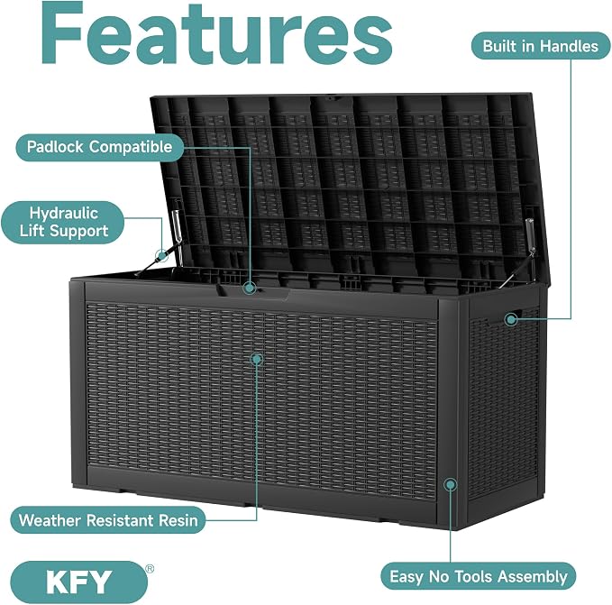 100 Gallon Waterproof Outdoor Storage Box, UV Resistant Resin Deck Box Perfect - Image 3
