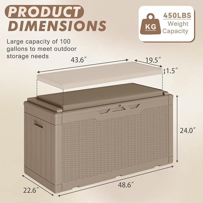 Devoko 100 Gallon Deck Box Waterproof Outdoor Storage Box - Image 4