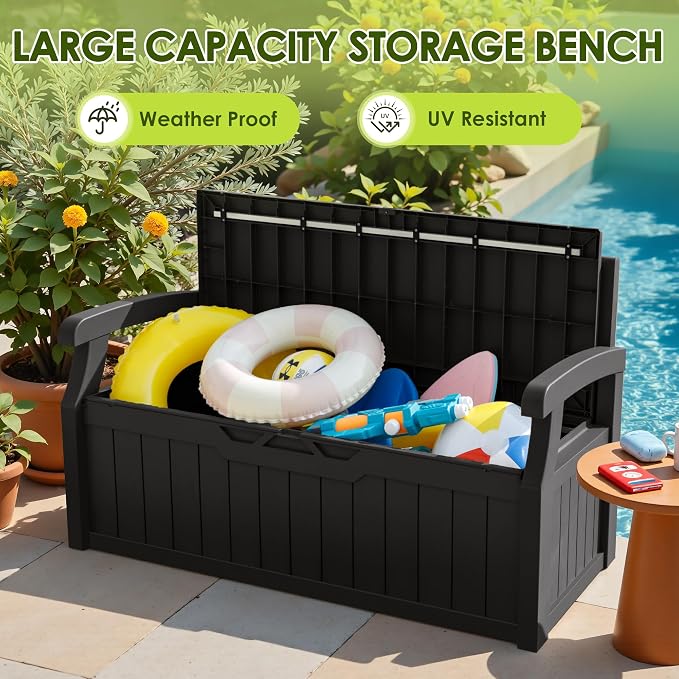 Greesum 80 Gallon Outdoor Storage Bench, Deck Box, Dark Black | - Image 6