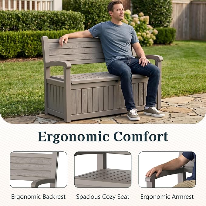 Outdoor Bench, Waterproof Garden Storage Bench, 100 Gallon Deck Box | Lockable - Image 7