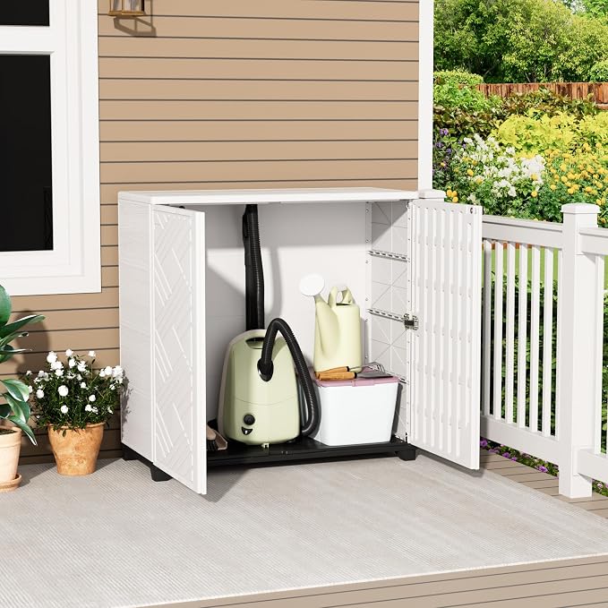 Mrosaa Outdoor/Indoor Storage Box, Resin and Plastic Storage Cabinet Waterproof - Image 2