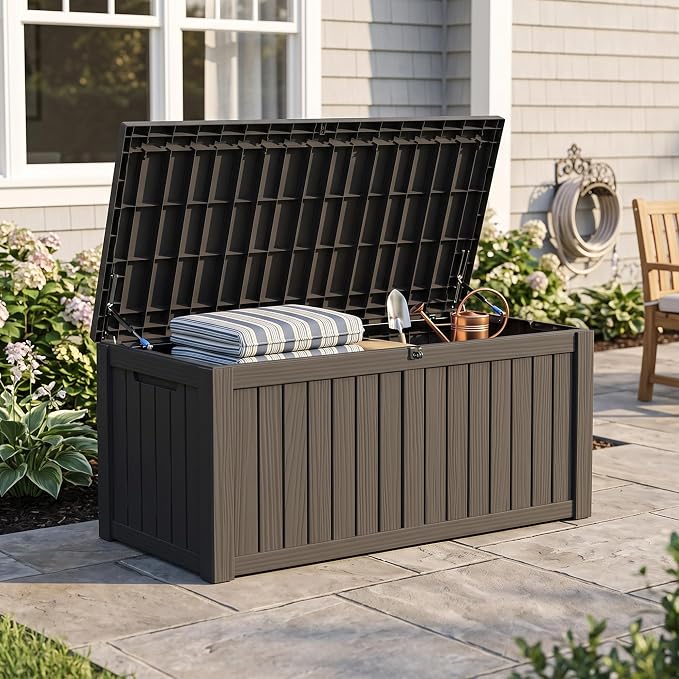 Outdoor Storage Box, 150 Gallon Waterproof Deck Box, Piston-Assisted Resin Trunk - Image 9
