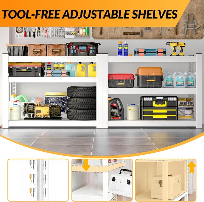 Metal Garage Storage Shelves Heavy Duty Shelving Unit 3 Tier White Adjustable - Image 4
