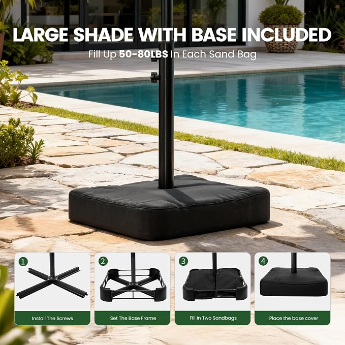 10FT Patio Umbrella with Solar Lights and Base - Image 7