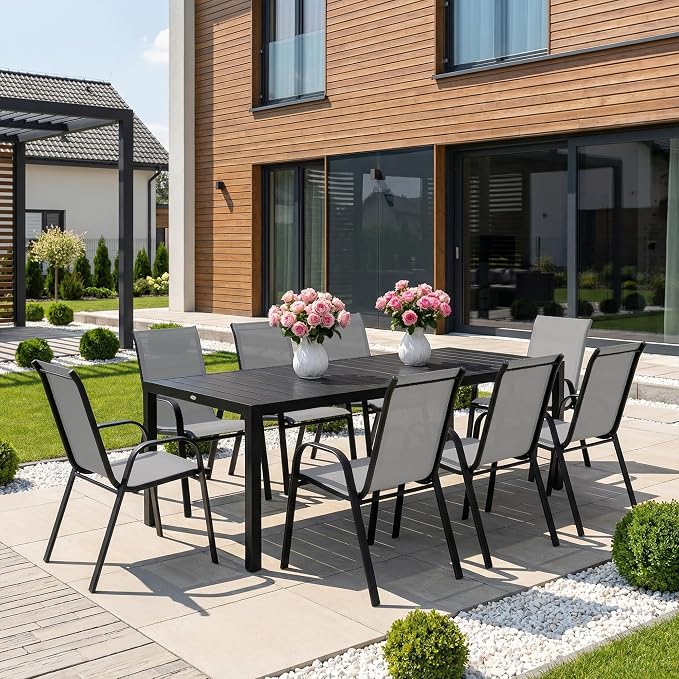 Stackable Patio Chairs Set of 1/2/4, Heavy Duty Metal Frame & Teslin Fabric - Image 8