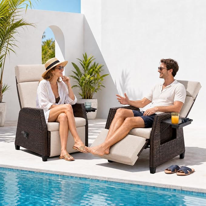 Outdoor Recliner for Patio, 180° Simultaneous Recline, Adjustable Back & - Image 4