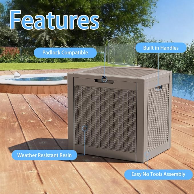 ROJIK 39 Gallon Resin Deck Box, Lockable Waterproof Weatherproof Outdoor - Image 4