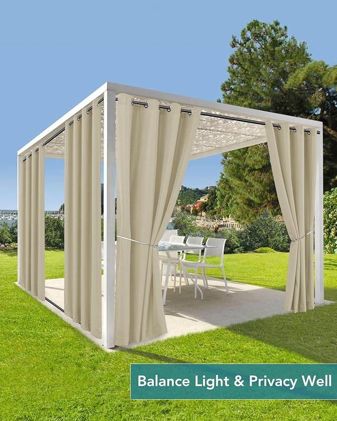 Windproof Outdoor Curtains for Patio Waterproof 4 Pcs 110x120 In Cream | - Image 5