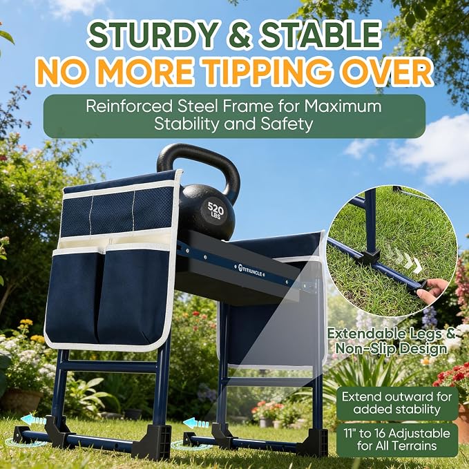 Garden Kneeler and Seat, Foldable Heavy Duty w/Soft Kneeling Pad | 600lbs - Image 3