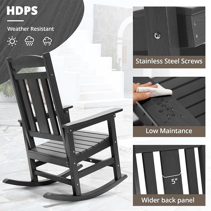 LUE BONA Outdoor Rocking Chairs Set, HDPS Poly Porch Rockers - Image 4