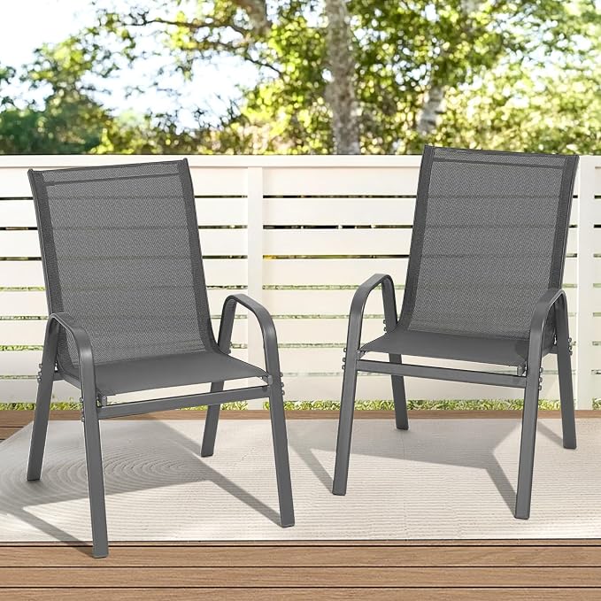 Patio Chairs Set of 2, All Weather Outdoor Dining Chairs | Stackable Dining - Image 2