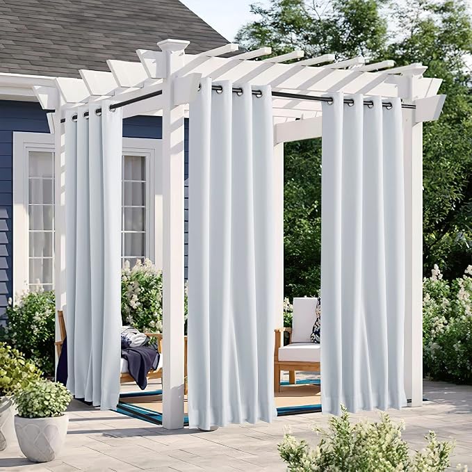 NICETOWN 2 Panels Outdoor Curtains Waterproof Bottom Fixed W46xL90 White | by NICETOWN