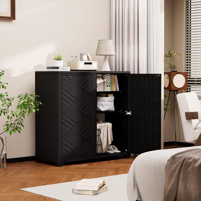 Mrosaa Outdoor/Indoor Storage Box, Resin and Plastic Storage Cabinet Waterproof - Image 4