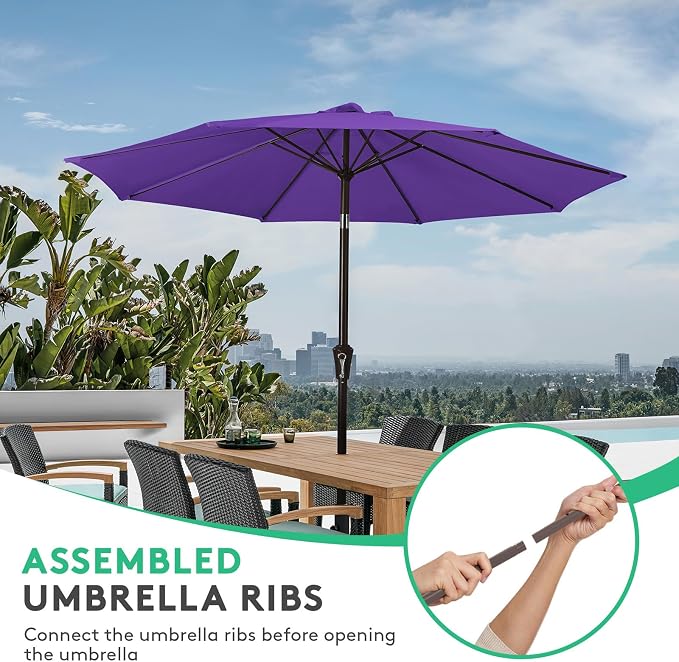 JEAREY 10 ft Outdoor Patio Umbrella w/Tilt and Crank, Dark Purple | 8 Sturdy - Image 4