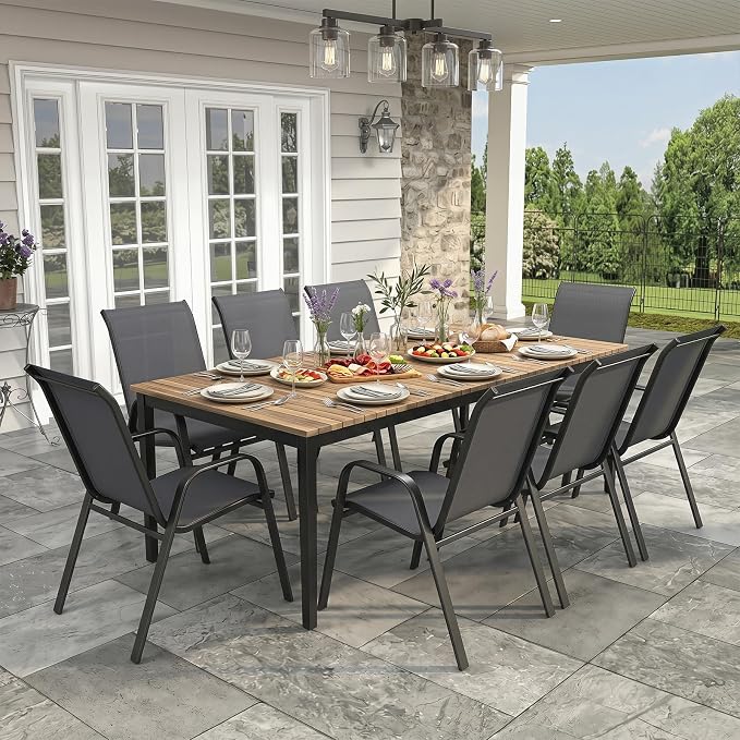 Tangkula Stackable Patio Dining Chairs Set of 4, Outdoor Armchairs - Image 9