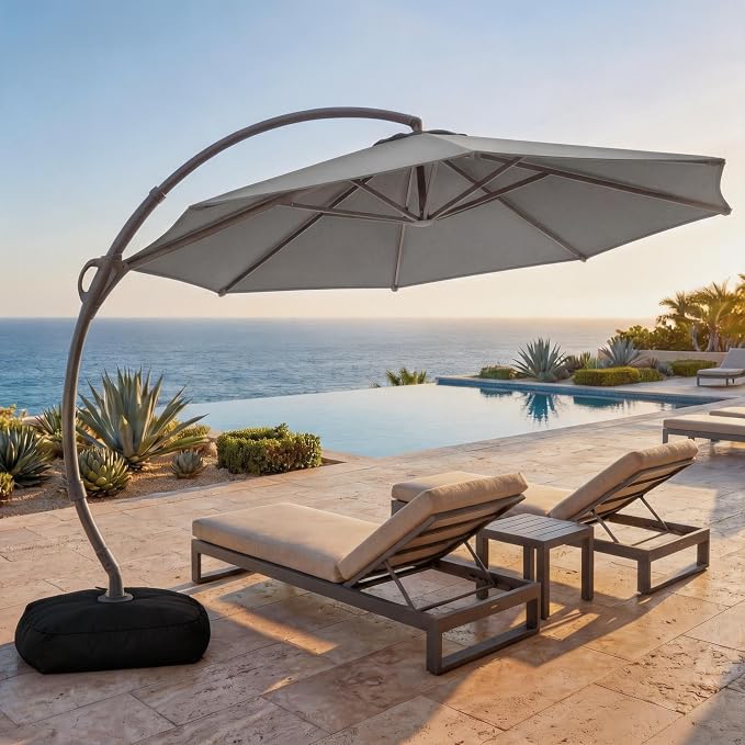 Outdoor Patio Umbrella with Base included, 11 FT Deluxe Curvy Cantilever by LAUSAINTHOME