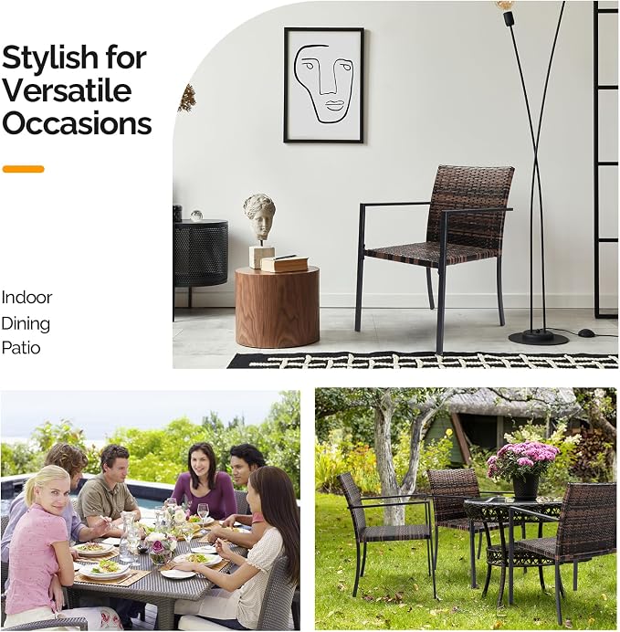 VINGLI Stackable Wicker Chairs Outdoor Dining Set of 4, All-Weather Patio Chairs - Image 7