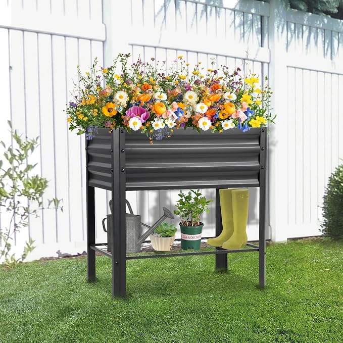 Raised Garden Bed with Legs and Shelf, Standing Raised Beds - Image 7
