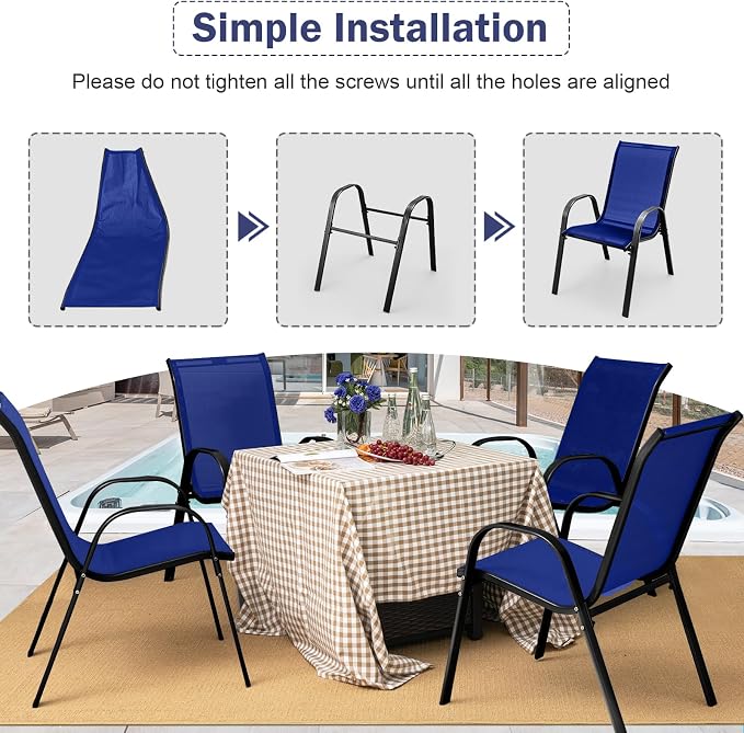 MEDIMALL Patio Chairs, Stackable Patio Chairs Set of 4, Outdoor Dining Chairs - Image 8