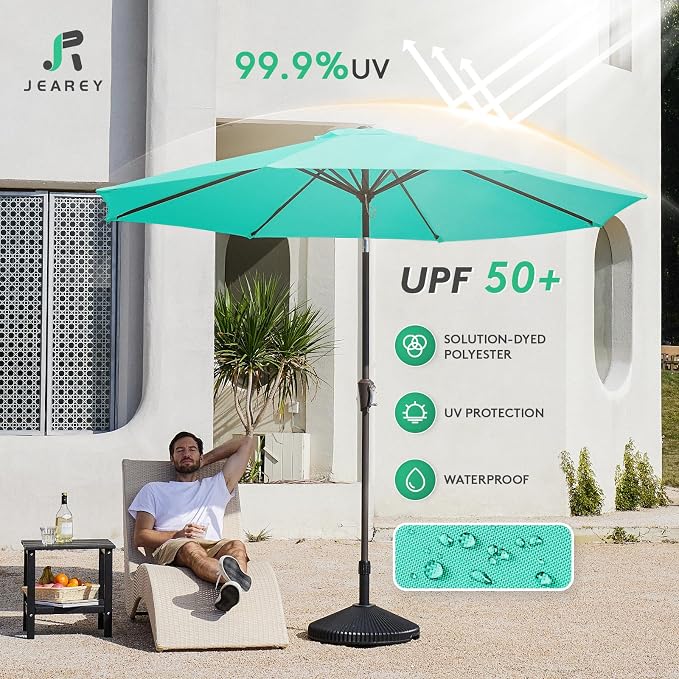 JEAREY 9FT Outdoor Patio Umbrella, Market Umbrella, Teal | Outdoor Table - Image 3