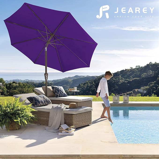 JEAREY 10 ft Outdoor Patio Umbrella w/Tilt and Crank, Dark Purple | 8 Sturdy - Image 6