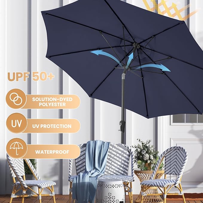 Ayge 9 FT Outdoor Umbrella Patio Table Umbrella Fiberglass Frame Navy | 8 - Image 5
