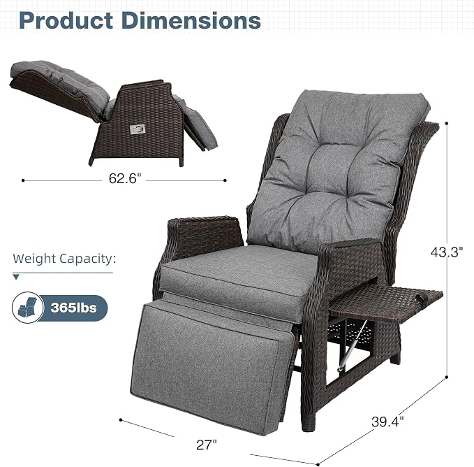 2 Pieces Outdoor Wicker Recliner - Image 2