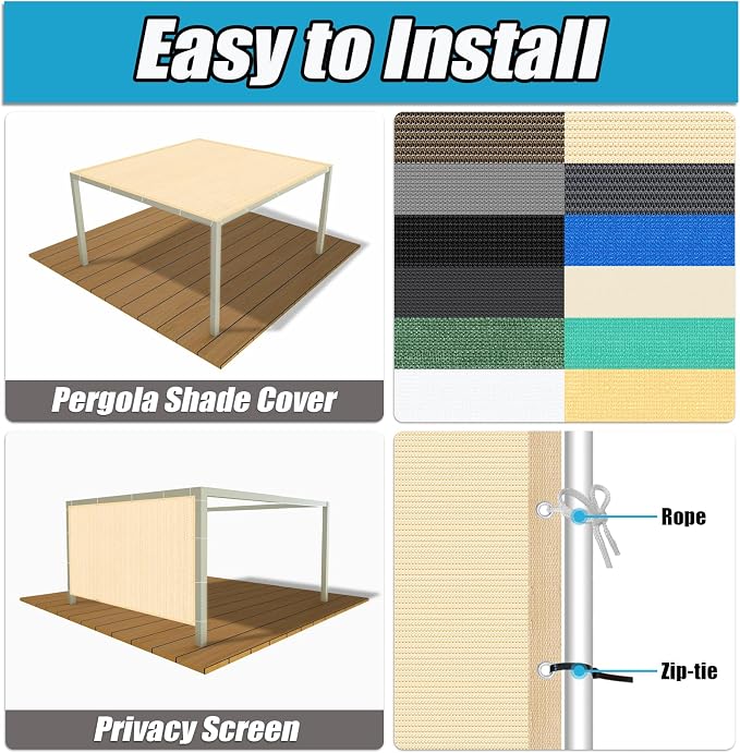 Amagenix 90% Pergola Shade Cover 10' X 10' Sun Shade Cloth - Image 4