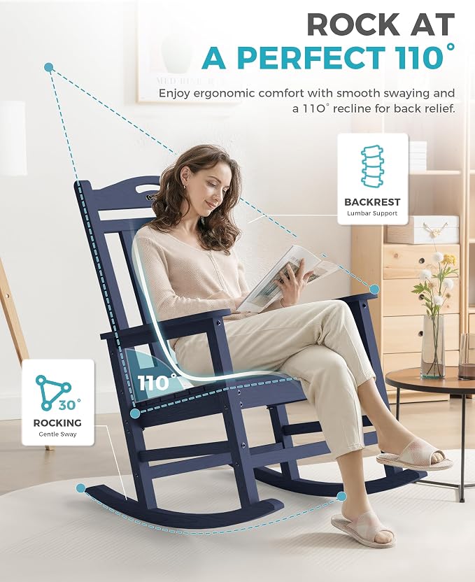 Oversized Outdoor Rocking Chairs Set of 6, 380lbs Heavy-Duty Large Patio Rocker - Image 4