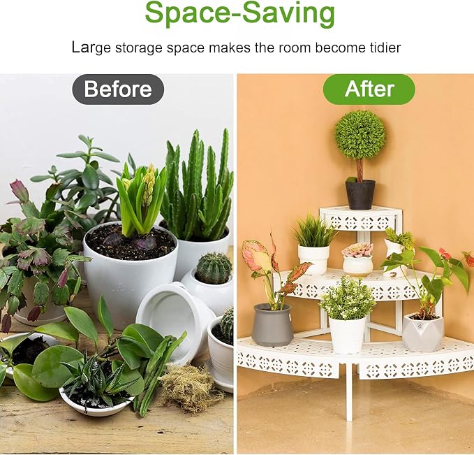 aboxoo 3-Tier Metal Plant Stand, Quarter Round Stair-Step Corner Shelf | Holds - Image 3