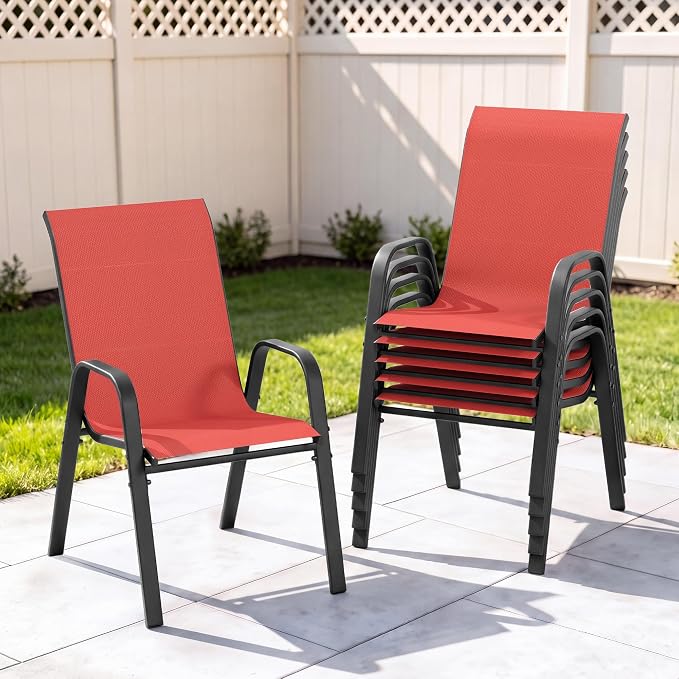 Outdoor Patio Chairs Set of 6 Stackable Dining Chairs All-Weather Textilene by CHINNLUU