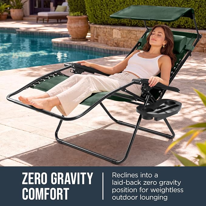Best Choice Products Oversized Padded Zero Gravity Chair w/Canopy Headrest Cup - Image 3