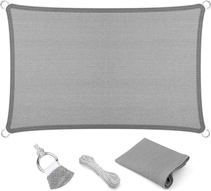 Eden's Decor Straight Flat-Edged 8' x 16' Grey Sun Shade Sail Rectangular by EdensDecorInc