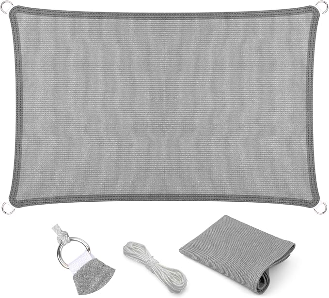 Eden's Decor Straight Flat-Edged Sun Shade Sail Rectangular 12' x 16' Grey by EdensDecorInc